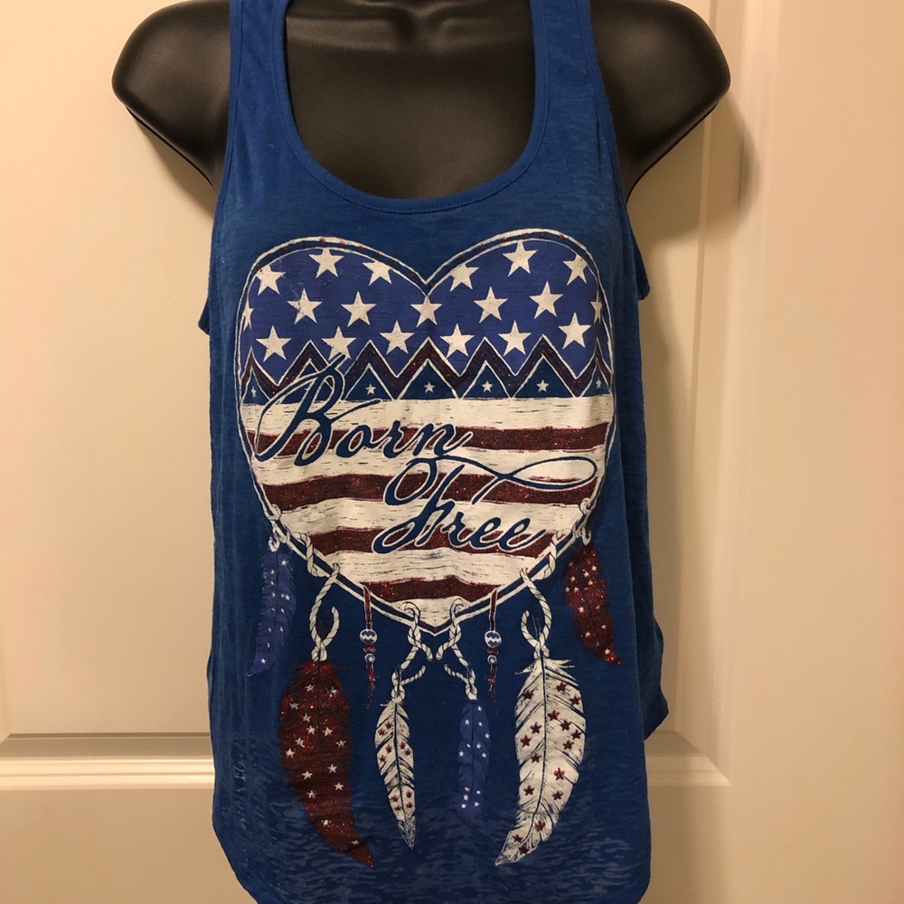 “Born Free” blue tank top